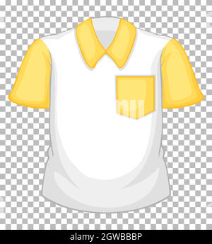 Blank white shirt with yellow short sleeves and pocket on transparent Stock Vector