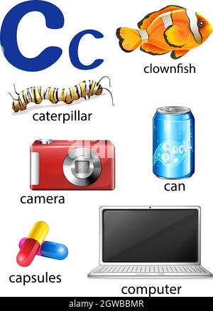 Things that start with the letter C Stock Vector