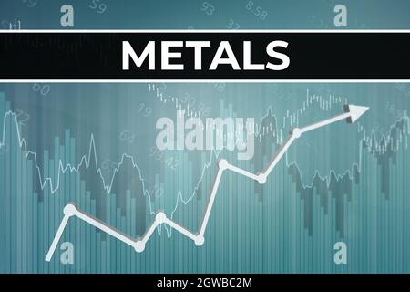Financial market sector Metals on blue gray finance background from graphs, charts. Trend Up and Down. 3D render. Financial market concept Stock Photo