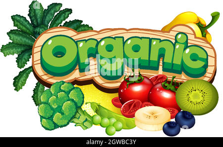 Font design for word organic with many vegetables Stock Vector