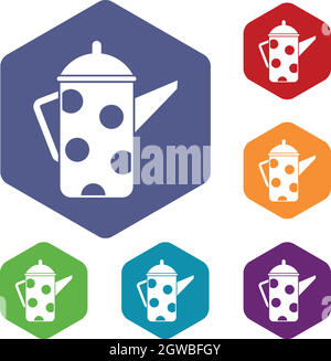 Retro coffee kettle icons set Stock Vector
