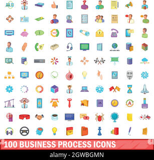 100 business process icons set, cartoon style Stock Vector
