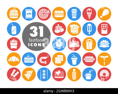 Fastfood, Food court vector white glyph icon Stock Vector