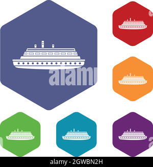 Long ship icons set Stock Vector