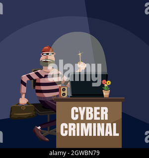 Computer criminal spy concept, cartoon style Stock Vector