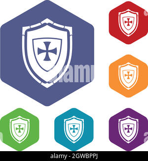 Shield with cross icons set Stock Vector Image & Art - Alamy