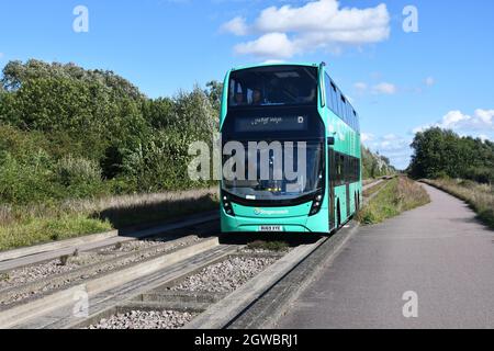 The Cambridgeshire Guided Busway, passing through RSPB Fen Drayton, Cambridgeshire, UK Stock Photo