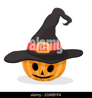 Witch hat Halloween pumpkin character over white background Stock Vector