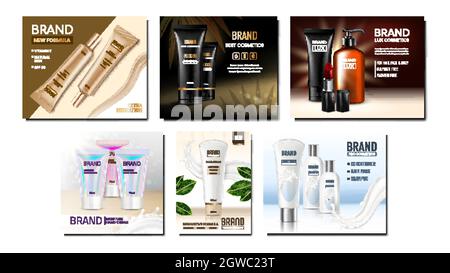 Cosmetic Tubes Creative Promo Posters Set Vector Stock Vector