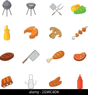 BBQ icons set, cartoon style Stock Vector
