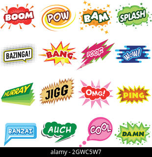 Comic sound set icons set, simple style Stock Vector