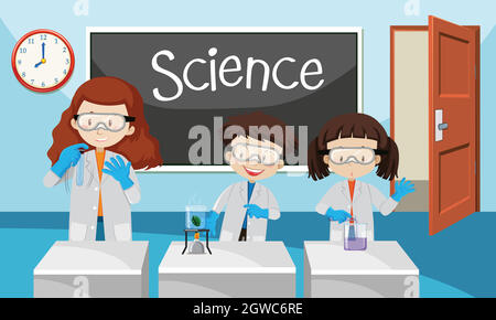 Student experiment in chemistry class Stock Vector