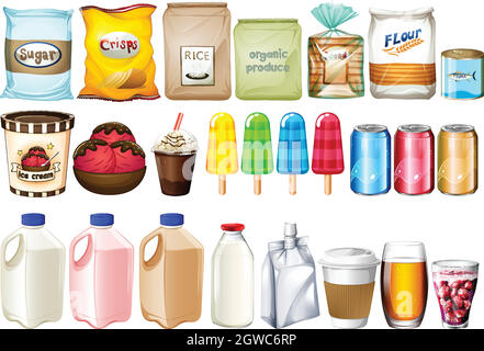 A group of foods and drinks Stock Vector