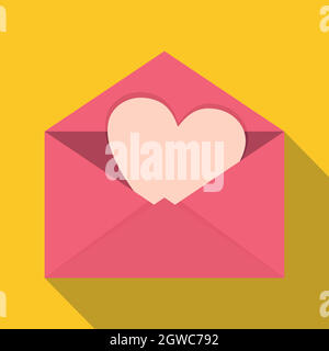 Pink envelope with Valentine heart icon flat style Stock Vector