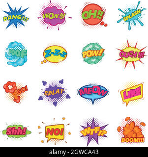 Comic sound cloud set icons set, cartoon style Stock Vector