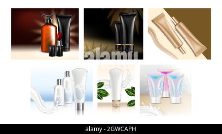 Cosmetic Tubes Creative Promo Posters Set Vector Stock Vector