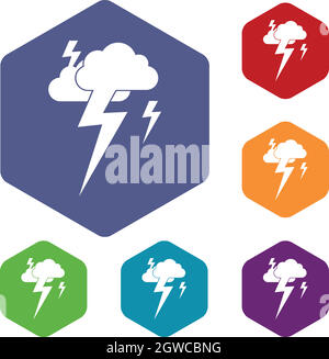 Cloud and lightning icons set Stock Vector