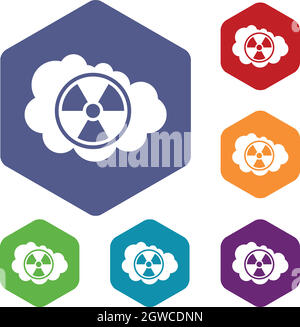 Cloud and radioactive sign icons set Stock Vector