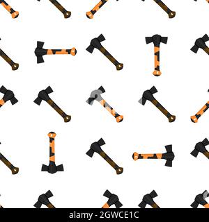 Illustration on theme pattern steel axes with wooden handle, metal ax for hunting. Big kit ax consisting of many identical axes on white background. F Stock Vector