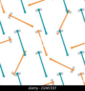Illustration on theme pattern steel axes with wooden handle, metal ax for hunting. Big kit ax consisting of many identical axes on white background. F Stock Vector