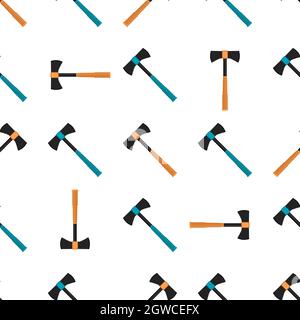 Illustration on theme pattern steel axes with wooden handle, metal ax for hunting. Big kit ax consisting of many identical axes on white background. F Stock Vector