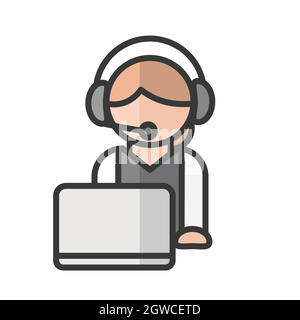Female call center avatar. Phone services. Woman working. Profile user, person. People icon. Vector illustration Stock Vector