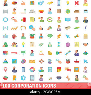 100 corporation icons set, cartoon style Stock Vector