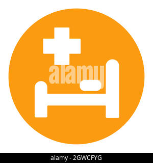 Hospital bed and cross vector white glyph icon. Medical sign Stock Vector