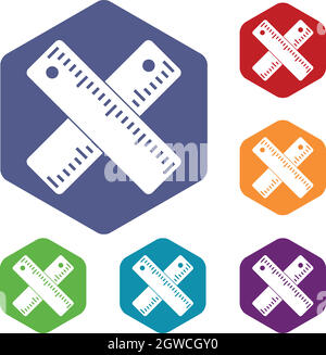 Two crossed rulers icons set Stock Vector