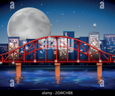 City scene with bridge over the river Stock Vector