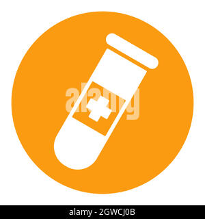 Flask with medical cross vector white glyph icon Stock Vector