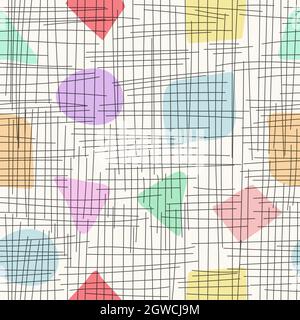 Seamless pattern of vertical and horizontal lines and red squares for texture, textiles, banners and creative design. Flat style. Stock Vector