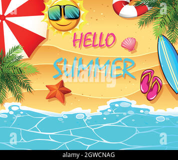 Summer theme with items on the beach Stock Vector