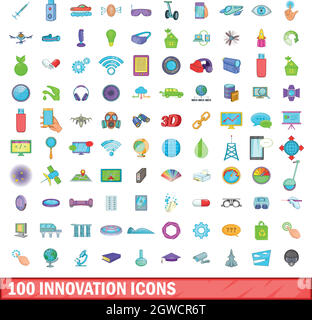 100 icons set, cartoon style Stock Vector