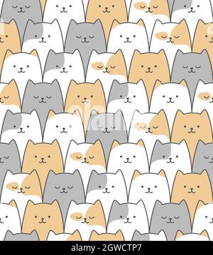 Funny cats vector seamless pattern. Cat cartoon colorful print. Stock Vector