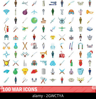 100 war icons set, cartoon style Stock Vector
