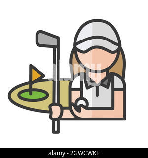 Female golf player avatar. Woman playing sport character. Profile user, person. People icon. Vector illustration Stock Vector