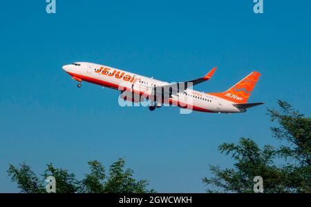 Jeju Air, September 12, 2021 : Jeju Air Boeing 737-8AS (HL8088) airliner takes off at Gimpo International Airport in Seoul, South Korea. Credit: Lee Jae-Won/AFLO/Alamy Live News Stock Photo