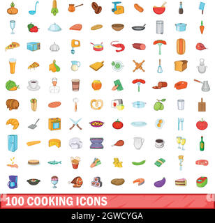 100 cooking icons set, cartoon style Stock Vector