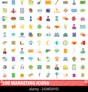 100 marketing icons set, cartoon style Stock Vector