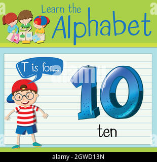 Flashcard letter T is for ten Stock Vector