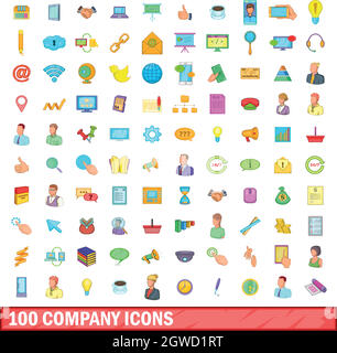 100 company icons set, cartoon style Stock Vector