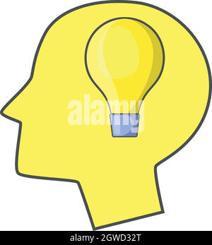 Burning light bulb in human head icon Stock Vector