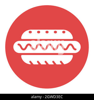 Hot dog vector white glyph icon. Fast food sign Stock Vector