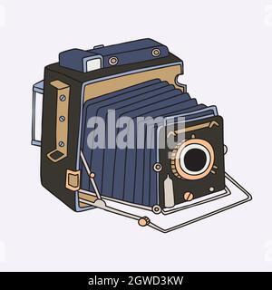 Vintage cameras. Hand drawn polaroid picture. Retro film video. Colored doodles. Stock Vector