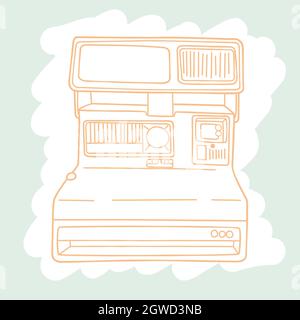 Vintage cameras. Hand drawn polaroid picture. Retro film video. Colored outline. Stock Vector