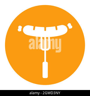 Sausage fork vector white glyph icon. Fast food sign Stock Vector