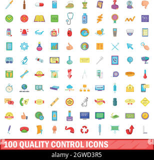 100 quality control icons set, cartoon style Stock Vector