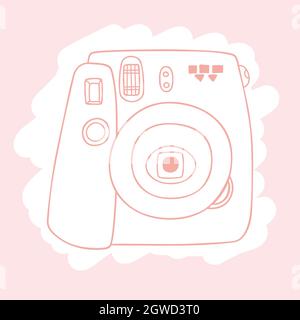 Vintage cameras. Hand drawn polaroid picture. Retro film video. Colored outline. Stock Vector