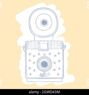 Vintage cameras. Hand drawn polaroid picture. Retro film video. Colored outline. Stock Vector